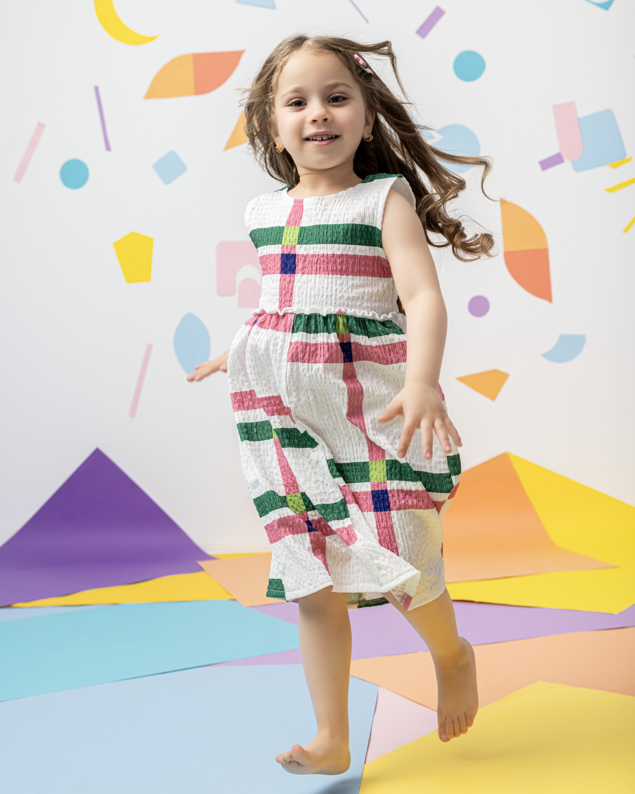 Lala Dress - Checkers White, Pink, Green