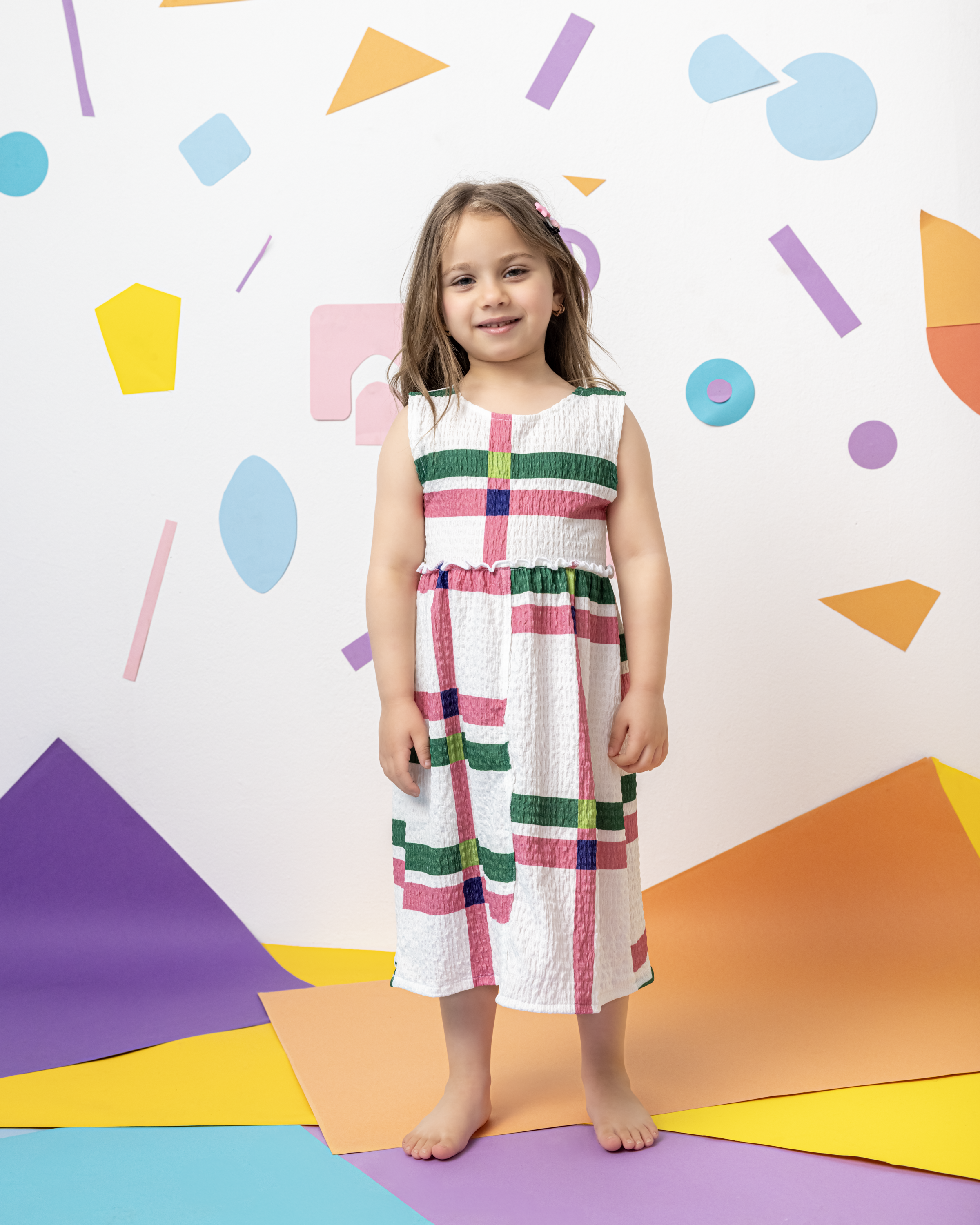 Lala Dress - Checkers White, Pink, Green
