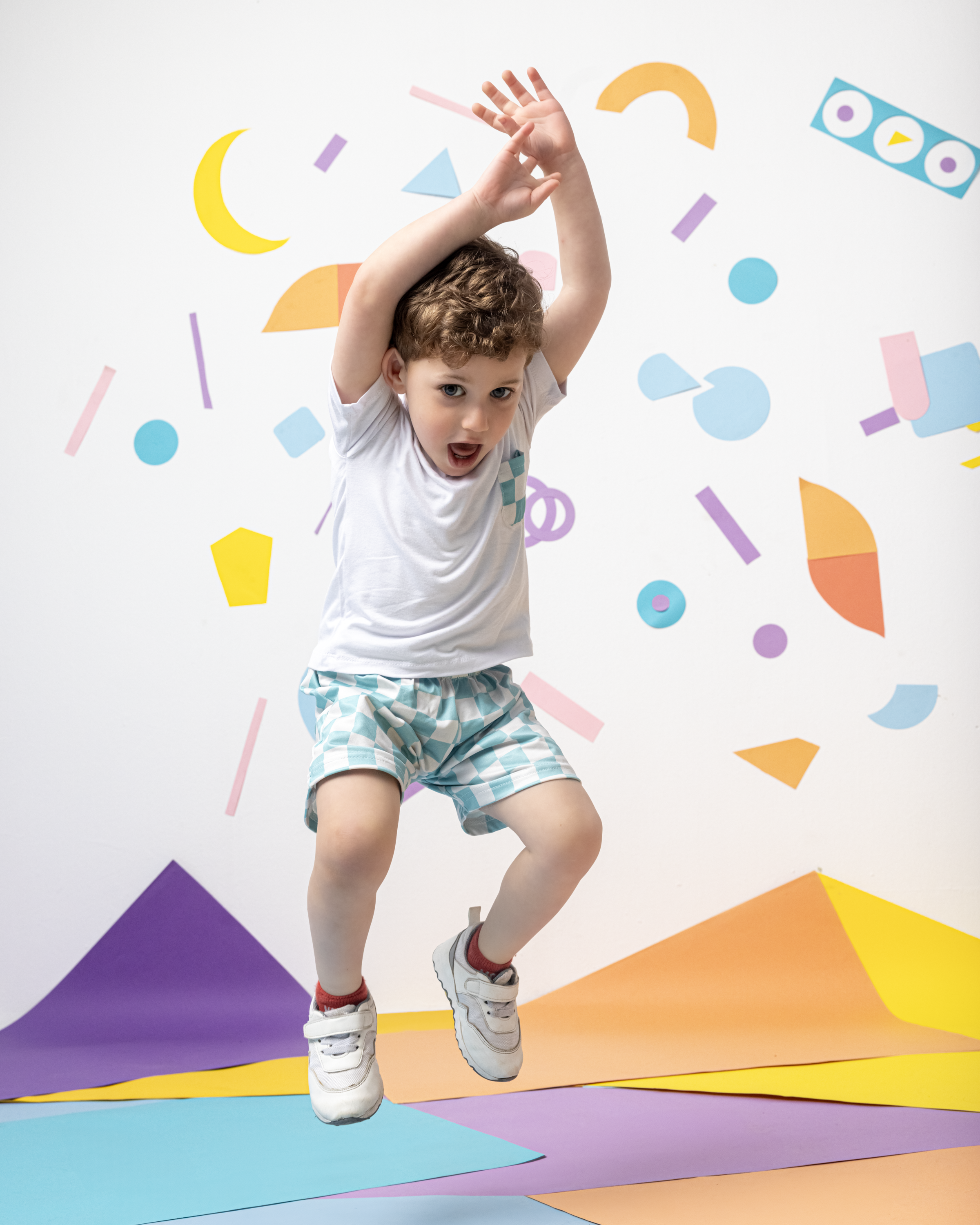 Blue x White Checkers Shorts Set