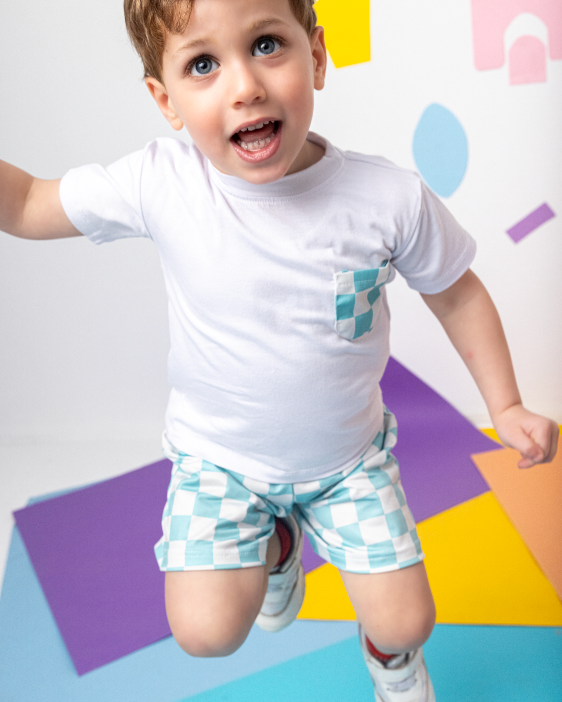 Blue x White Checkers Shorts Set