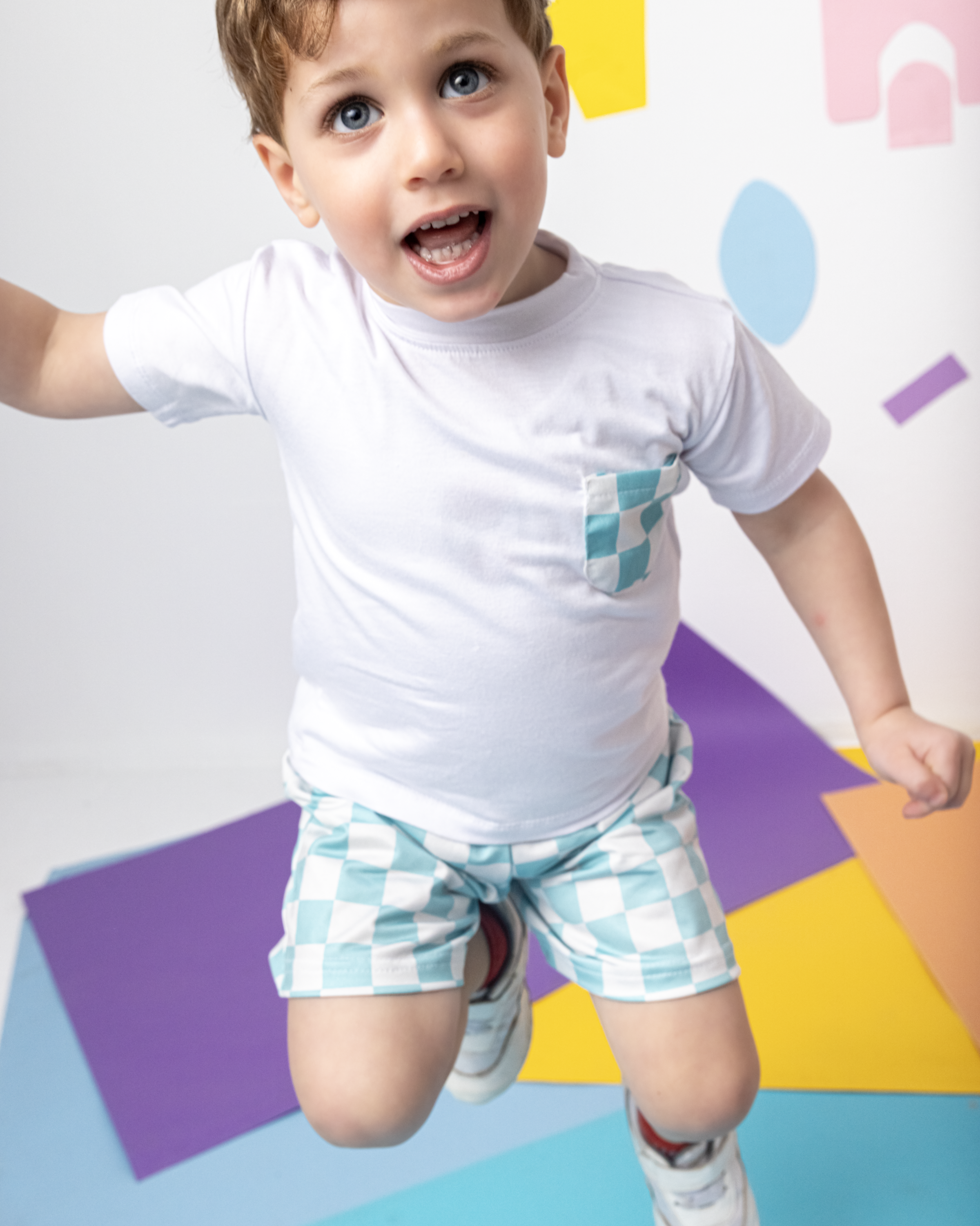 Blue x White Checkers Shorts Set