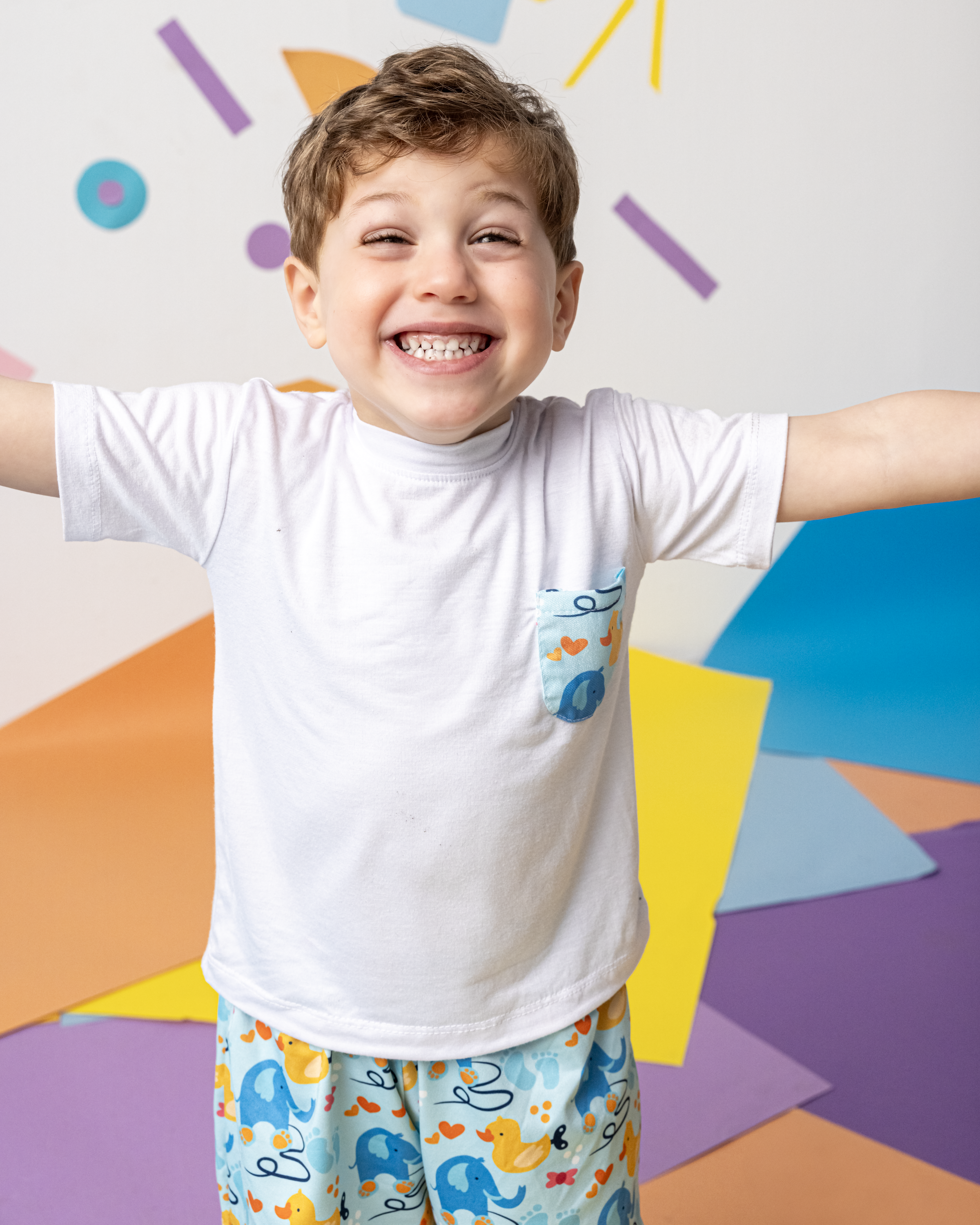 Cotton T-Shirt with Elephant & Duck Pockets