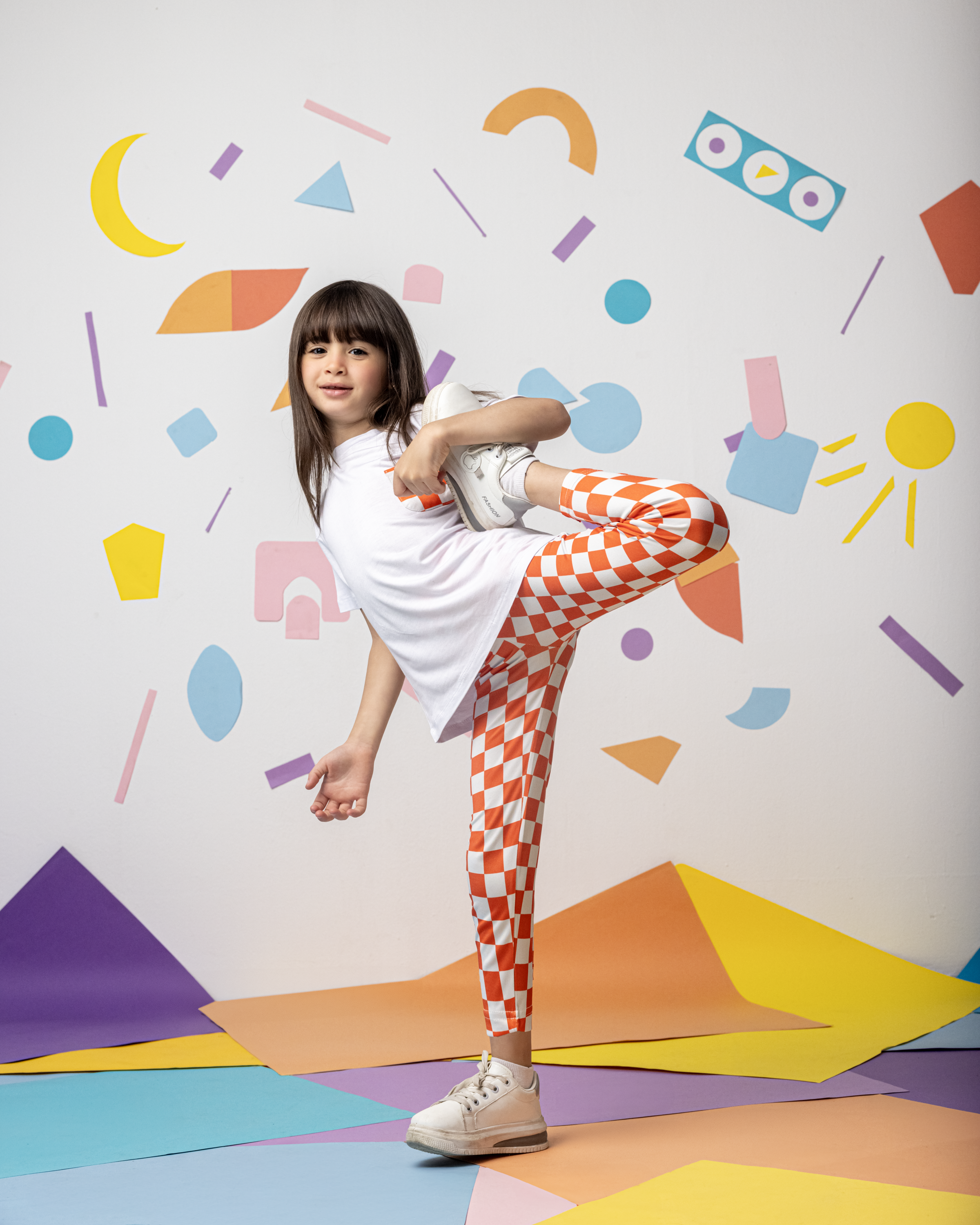 Orange x White Checkers Leggings sets
