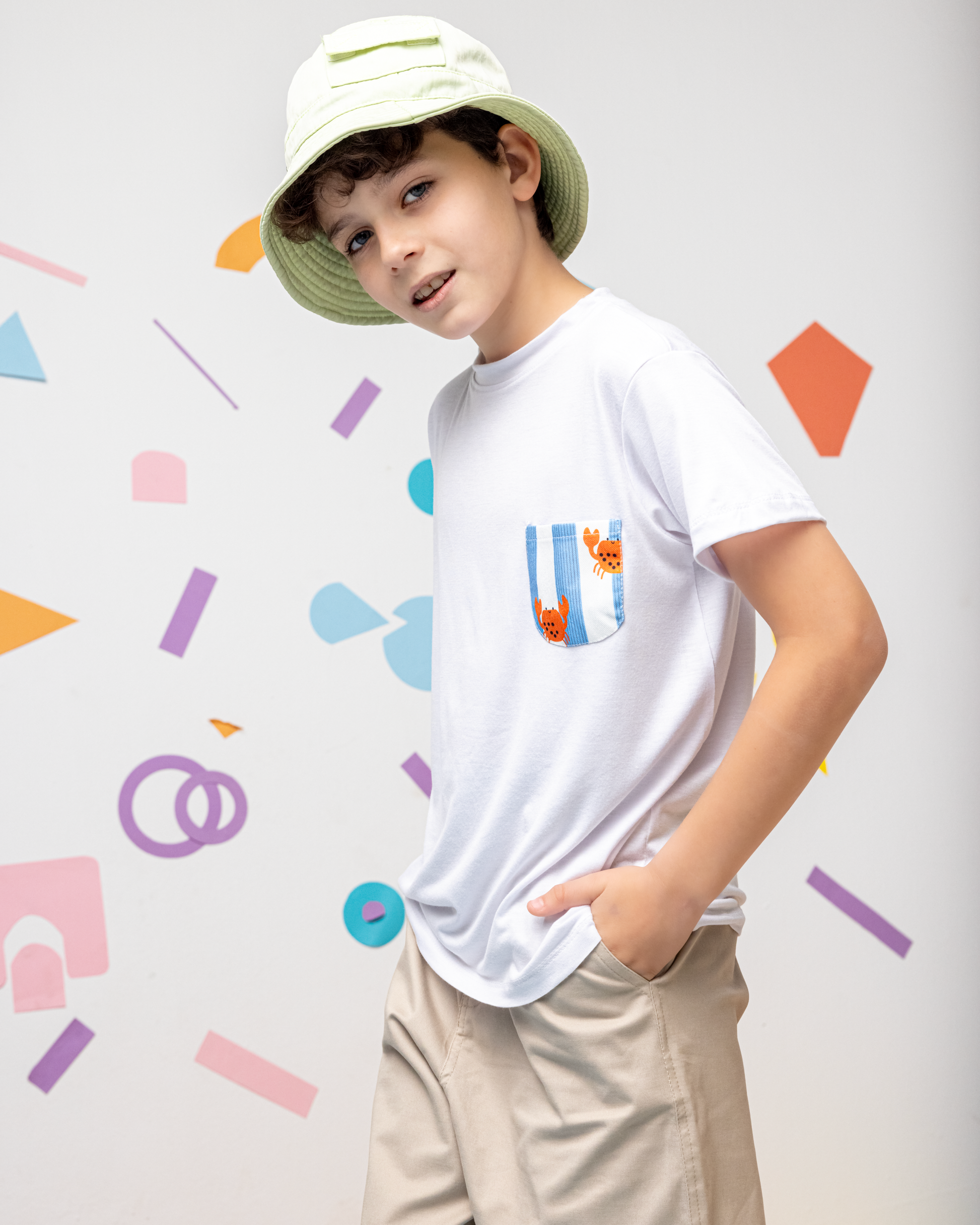 Cotton T-Shirt with Crab Pocket
