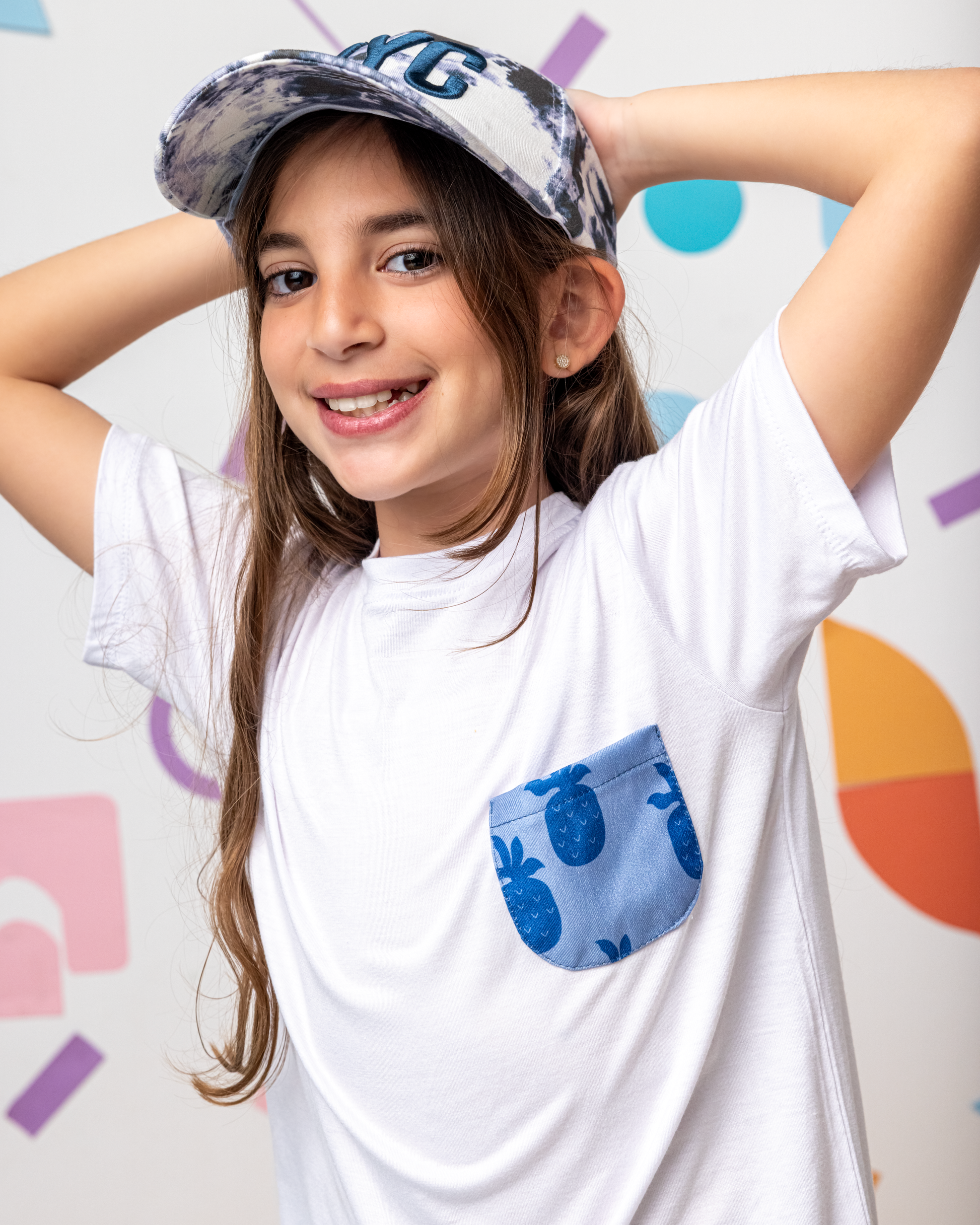 Cotton T-Shirt with Blue Pineapple Pocket