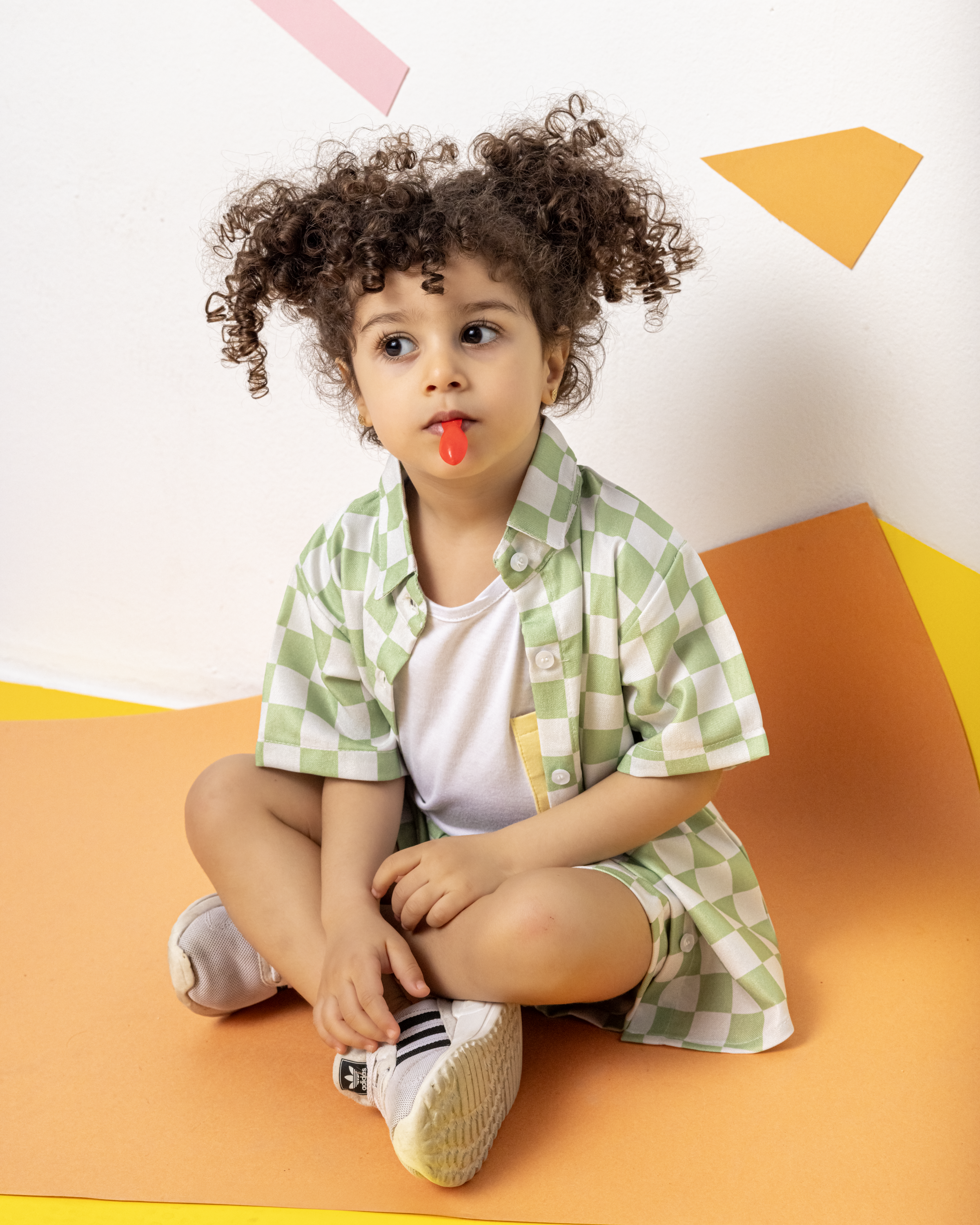 Green x White Checkers Linen Short