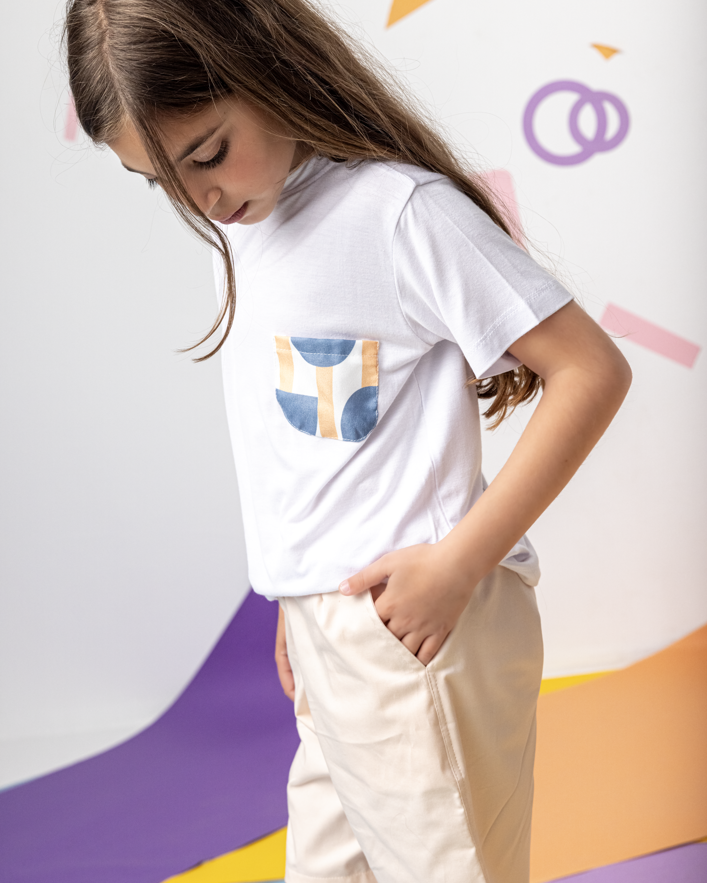 Cotton T-Shirt with Yellow Lines Pocket