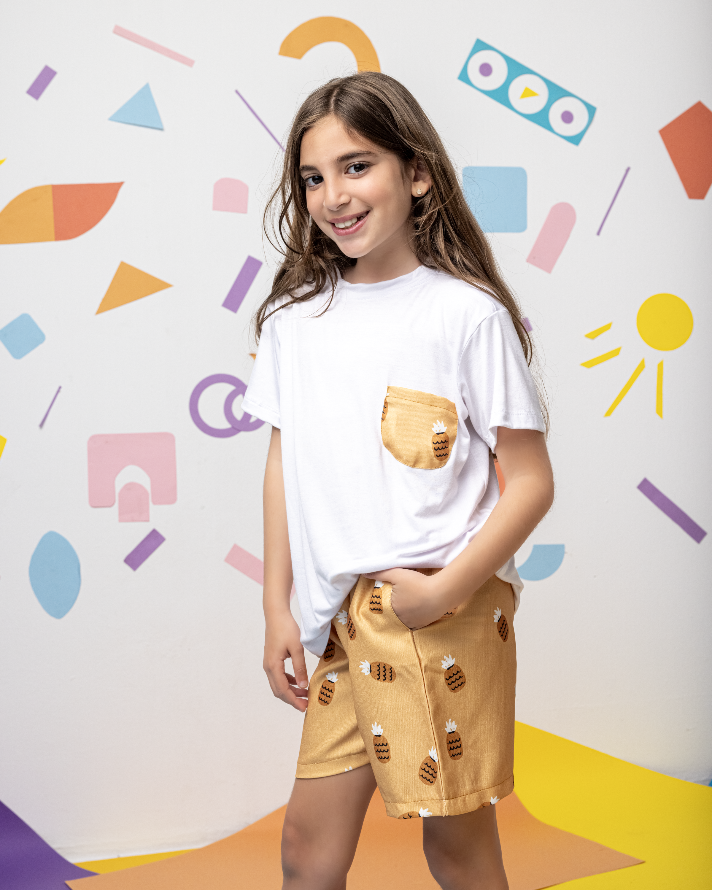 Cotton T-Shirt with Yellow Pineapple Pocket