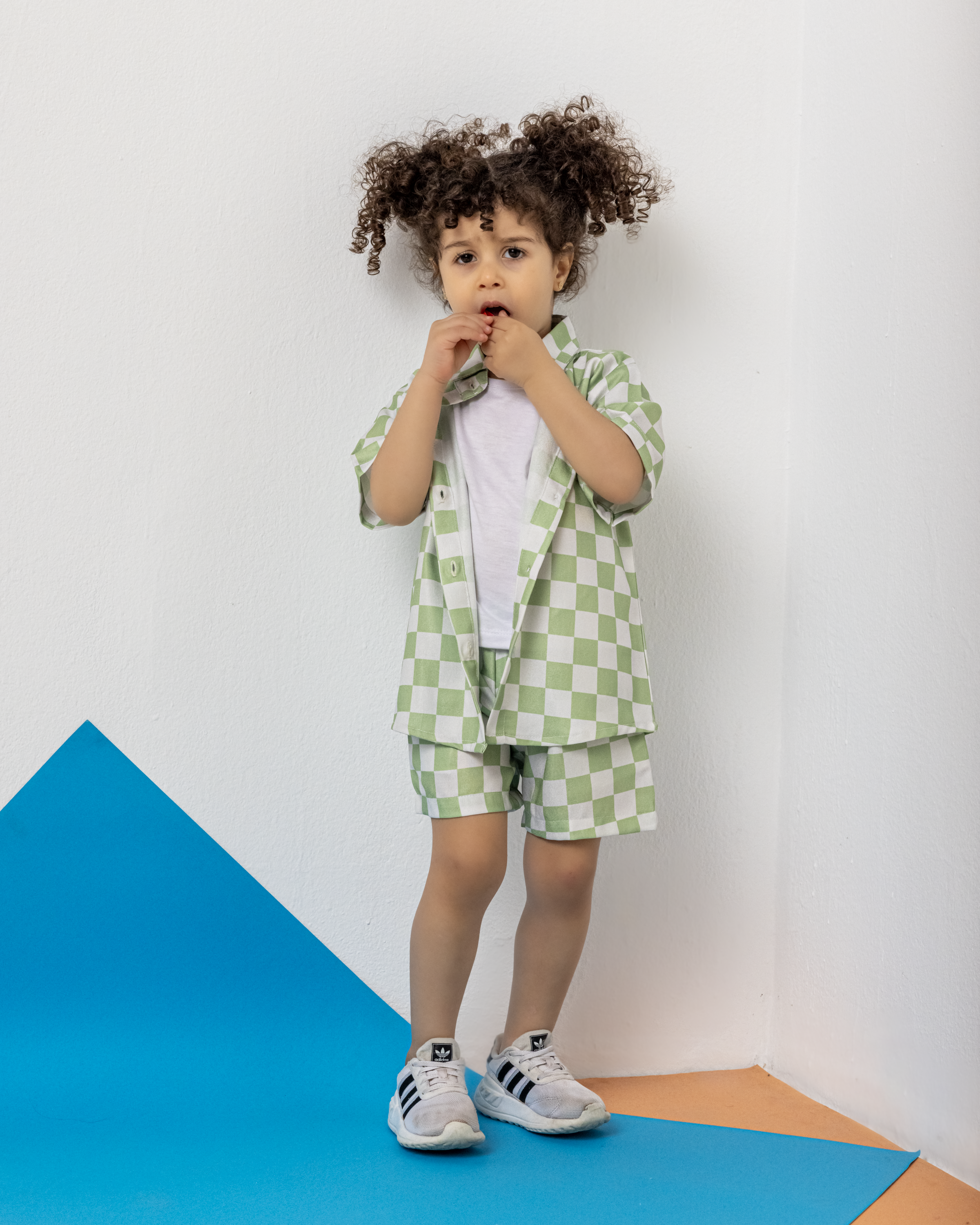 Green x White Checkers Linen Short